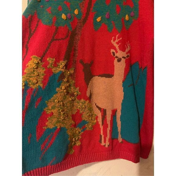 Vintage 90’s Deer Buck Scenic XL Sweater 3D Foilage - Picture 3 of 11